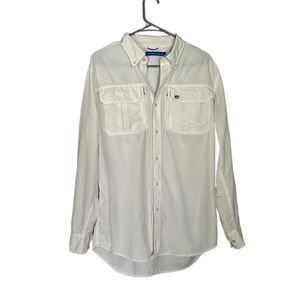 Southern Tide Mens Classic Fit Long Sleeve Button Up Fish Logo Shirt Sz L White